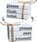 Farmhouse Mini Bathroom Sign Decor Funny Wooden Book Stack for Bathroom Tray Decor Bathroom Shelf Sitter 2 Signs in 1 Reversible Mini Book Set of 3 for Restroom Wooden Rustic Sign by LIVDUCOT