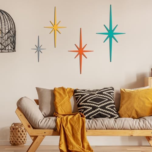 Blulu 4 Pcs Starburst Shaped Wall Decor Mid Century Modern Art,Retro - Image 4