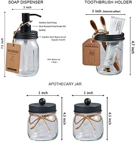 SheeChung Mason Jar Bathroom Accessories Set, 6Pcs Rustic Bathroom Set,Grey - Image 5