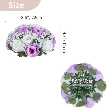 NUPTIO Flower Balls for Table Centerpieces: Purple & White Artificial Rose - Image 4