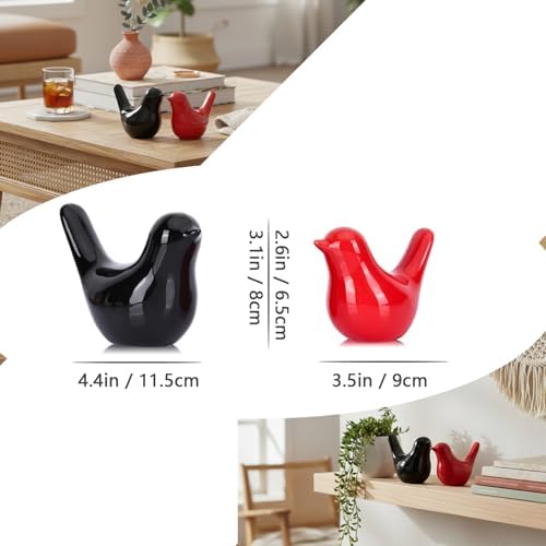 Small Ceramic Bird Statue and Sculpture for Home Decor Accents,Modern Animal Ornaments for Living Room,Bedroom,Coffee Table Centerpiece,Bookshelf,Cabinets,Cute Knick Knacks for Shelves (Black Red) - Image 3