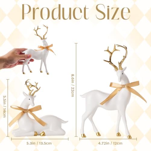 WDS WONDROUS Christmas Reindeer Decorations Modern White Gold Table Decor - Image 5