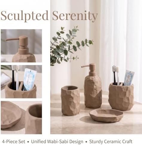 RQYIXI Ceramic Bathroom Accessories Set,Brown,4 Piece,Artisan Design - Image 3