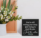 SRADMO God Is Still Writing Your Story Wood Box Sign Desk Decor 6x6, Christian Bible Verse Decor Black Wooden Box for Home Office, Inspirational Table Decorative Accessories (Black) - Image 2