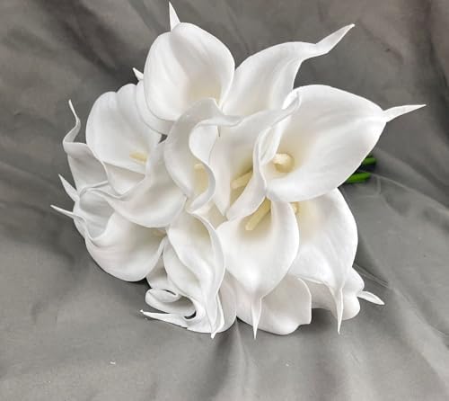 Real Touch Calla Lily Artificial Flowers Wedding Bridal Bouquet 12Pcs White - Image 3