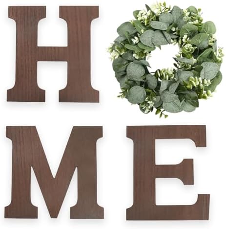 Pinkpum Wood Home Sign with Eucalyptus Wreath for O Home Decor Wall Decor by Pinkpum