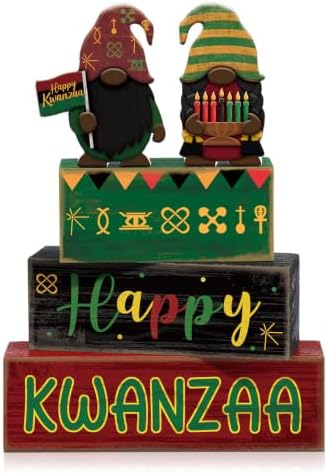 Yuntau 4 Pcs Happy Kwanzaa Books Table Decor Black Gnome Stacked Signs by Yuntau
