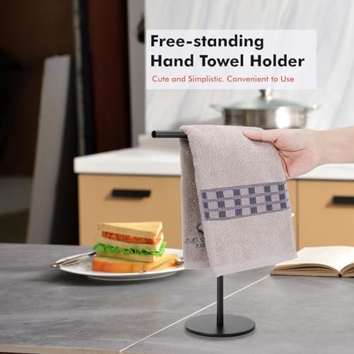 Exilon Black Hand Towel Holder Stand for Bathroom Vanity Countertop Stainless Steel T-Shape Freestanding Towel Rack Stand Towel Bar for Bathroom Kitchen (Black Matte) - Image 2