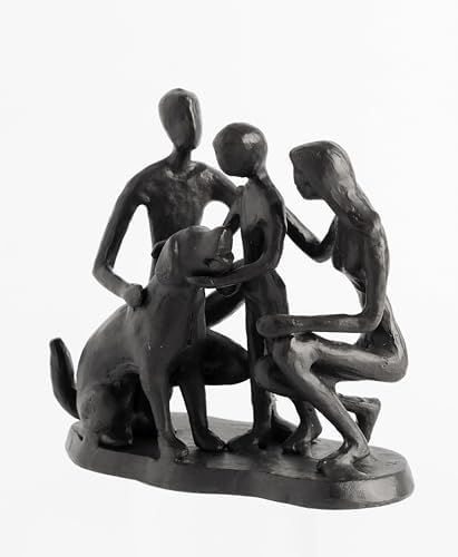 Family and Dog Statues, Cast Iron Family of 3 Figurine, Gift for Dog Lovers,Dog Memorial Gift, Black - Image 5