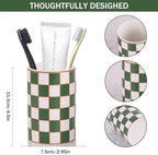 Checkered Bathroom Toothbrush Holder, Bathroom Black and White Ceramic Toothbrush Holder, Modern Toothbrush Box, Used for Bathroom countertop Storage Rack, Checkered Bathroom Decoration (Green) - Image 2