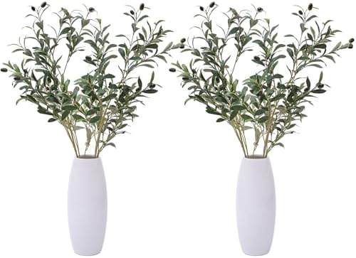 Heleze 39 Inch Artificial Olive Branches for Vases, Fake Plants Greenery Stems with 222 Leaves Faux Olive Tree Branches Home Decor Indoor 4PCS by Heleze
