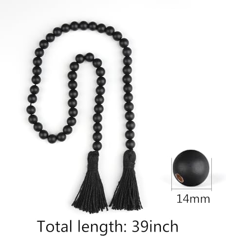 RAMIRABI Wood Beads Garland with Tassels, 39in Black Beads Home Decor - Image 6