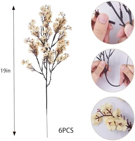 Uieke 6 Pcs Artificial Flowers Baby Breath Faux Champagne Artificial Gypsophila Bouquet Fake Silk Flowers Real Touch for Home Office Kitchen Wedding Wall DIY Room Farmhouse Décor - Image 4