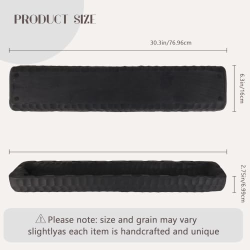 Oakrain Large Wood Dough Bowl, 30" Extra Long Rustic Decorative Bowl, Black - Image 3