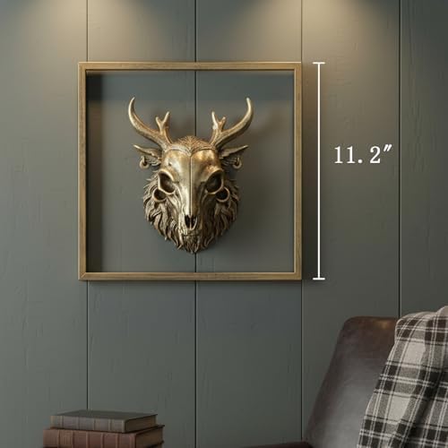 JJALIGHTS Exquisite Resin Animal Head Wall Sculpture (Gift Metal Frame) - Imitation Copper Vintage Decor for Living Room, Bedroom & Office | Decorative Wall Hanging Art (Wendigo) - Image 3