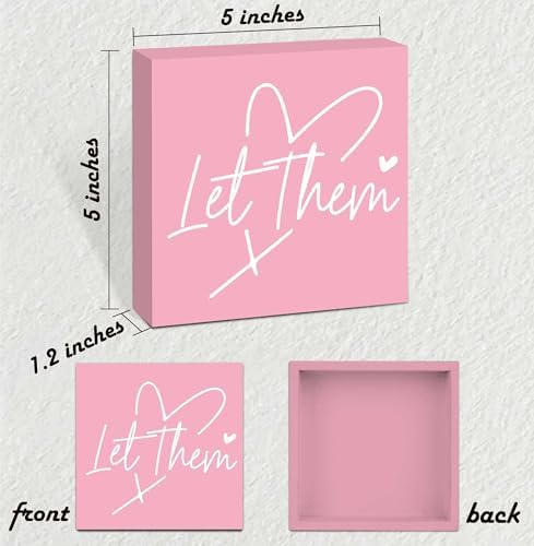 Let Them Wooden Sign, Pink Office Decorations for Work, Let Them Mental Health Rustic Wood Box Signs 5x5 Inch, Desk Shelf Tabletop Decor for Home Cubicle Decor, Office Gifts for Coworkers Women, 19 - Image 2