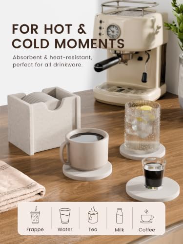 Fluxynara Felt Coasters with Holder, Set of 8 for Drinks, Oatmeal - Image 5
