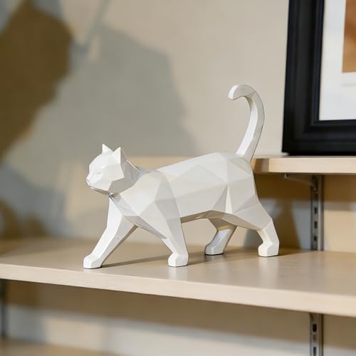 Cynkeyee Geometric Cat Statue Knick-Knacks - White, 6x5x1.6 Inches - Image 2