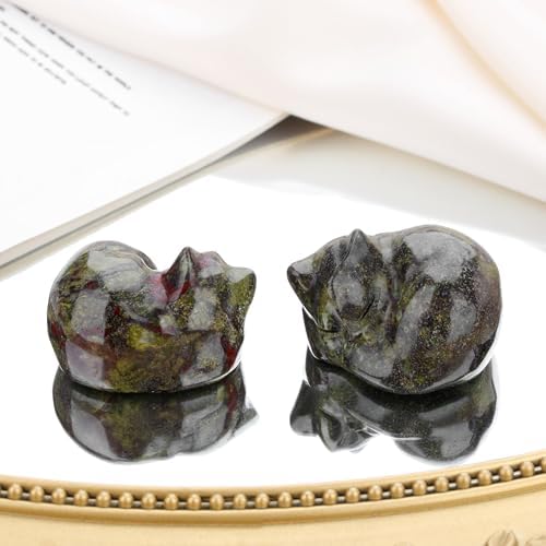 QINJIEJIE Dragon Blood Stone Cat Decor Healing Crystal Figurine Cat Statue - Image 2