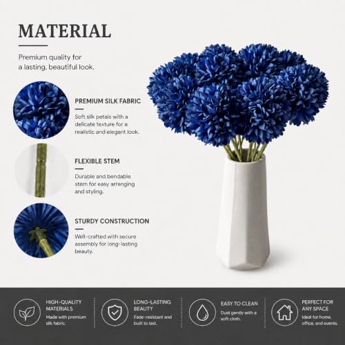 Mandy's 12pcs Artificial Royal Blue Ball Chrysanthemum Flowers - Image 4