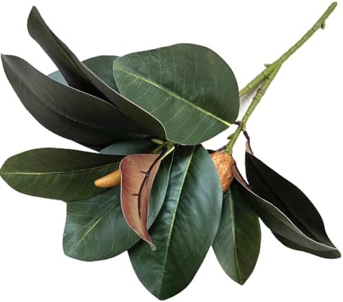 Artificial Magnolia Leaves Plant, Fake Branches 18.5 Inch 3D Plastic Leaf Greenery Bushes Faux Simulation Shrubs Stems Twigs for Home Garden Decor Vase Office Wedding Party DIY Decoration Green 2 Pack - Image 4
