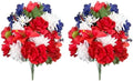 Admired by Nature 24 Stems 2pcs Artificial Flower Peony Lily Mum Patriotic Memorial Bouquet Cemetery Decorations for Grave, Spring Faux Flower Arrangement, Veterans, Independence Day, Red White Blue by AdmiredbyNature
