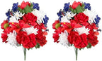 Admired by Nature 24 Stems 2pcs Artificial Flower Peony Lily Mum Patriotic Memorial Bouquet Cemetery Decorations for Grave, Spring Faux Flower Arrangement, Veterans, Independence Day, Red White Blue by AdmiredbyNature