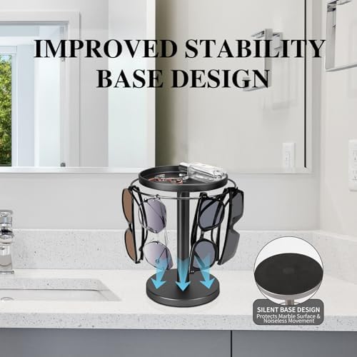 kondyfayo 360 Rotating Sunglass Organizer Glasses Holder (Titanium Black) - Image 5