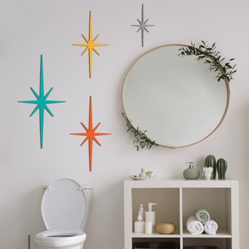 Blulu 4 Pcs Starburst Shaped Wall Decor Mid Century Modern Art,Retro - Image 5