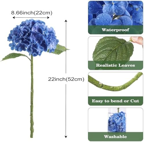Coferset 3pcs Lifelike Real Touch Hydrangea Artificial Flowers,Royal Blue - Image 4