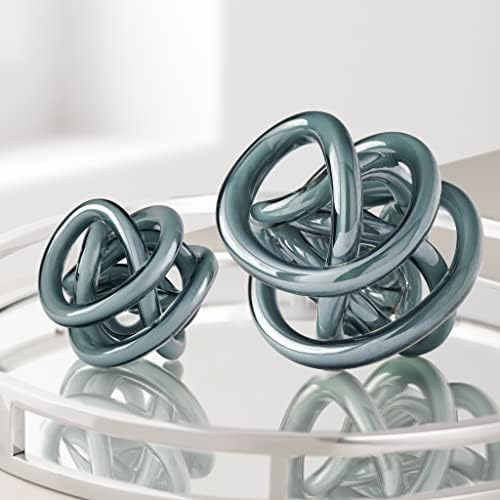 Torre & Tagus Orbit Hand Blown Glass Infinity Knot Sculpture - 4.5 Inch Glass Art Gray Knot Decor Ball for Home Decor, Small Centerpiece Table Decoration for Home Interior (Gray Opaque) - Image 3
