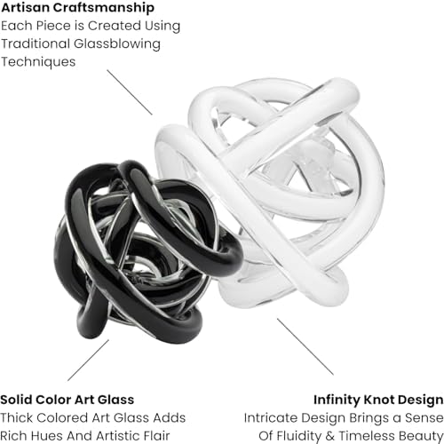 Torre & Tagus Orbit 4.5" Hand Blown White Glass Knot Sculpture, Table Decor - Image 6
