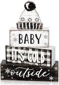 Marsui 4 Pcs Winter Wooden Hat Block Sign Farmhouse Table Decor Rustic by Marsui