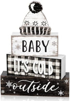 Marsui 4 Pcs Winter Wooden Hat Block Sign Farmhouse Table Decor Rustic by Marsui