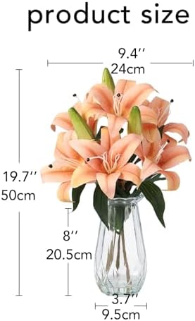 Garvee Faux Lily Flowers with Vase, 6 Heads Full Bloom Lily & 3 Buds, Long Stem Artificial Stargazer Lilies, Faux Tiger Bouquets in Glass Vase for Home Hotel Flower Arrangement Party Decor, Champagne - Image 2