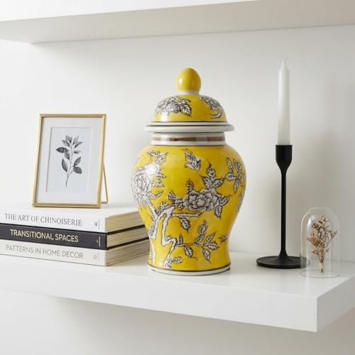 8" Ceramic Ginger Jar w/Lid - Classic Chinese Style Porcelain Jar Tea Storage for Home Decor Decorative Centerpiece Vintage Accent Antique Vase Jingdezhen (Yellow) - Image 4