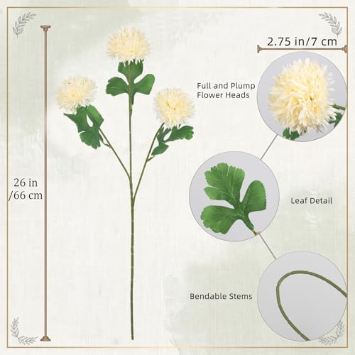 8PCS Champagne 24 Head 3" Large Chrysanthemum Artificial Flower Balls Stems - Image 5