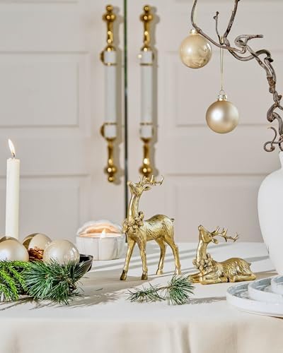 DN DECONATION 2pcs Gold Christmas Reindeer Figurines, Table Christmas Decor - Image 4