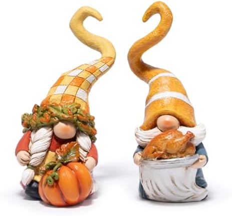 Hodao Thanksgiving Decorations for Table, Resin Fall Thanksgiving Gnome Figurines with Turkey, Pumpkin & Heart, Festive Gift for Autumn Home Decor - 2 Pcs - Image 3