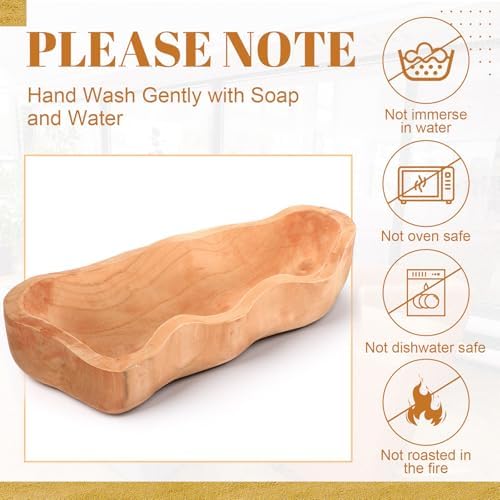 Nuogo 16 Inch Wooden Wavy Edge Dough Bowl Supplies, Khaki - Image 3