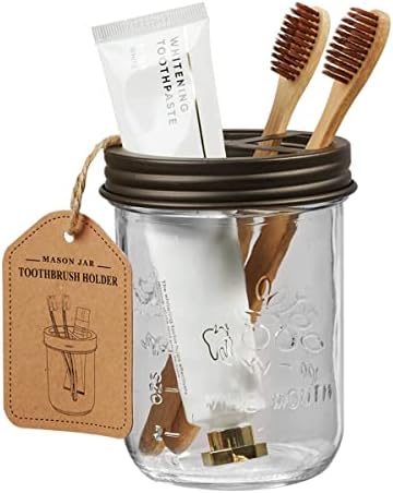 Amolliar Mason Jar Bathroom Accessories Set, 4Pcs Glass Bathroom Set,Bronze - Image 4