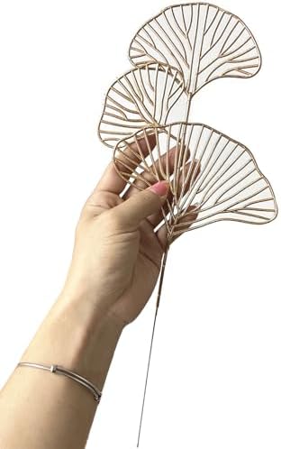 Golden Ginkgo Leaves Stems Christmas Decoration, Artificial Plants Fake Plastic Simulation Apricot Leaf Grass for Wedding Party Indoor Home Office DIY Crafts Flowers Bouquet Xmas Gold Decor - 12 Pack - Image 6
