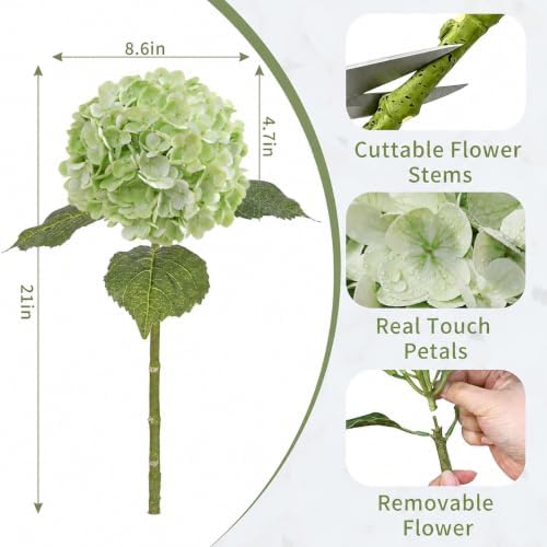 4PCS Green Hydrangea Artificial Flowers, Latex UV Resistant Fake Flowers - Image 2