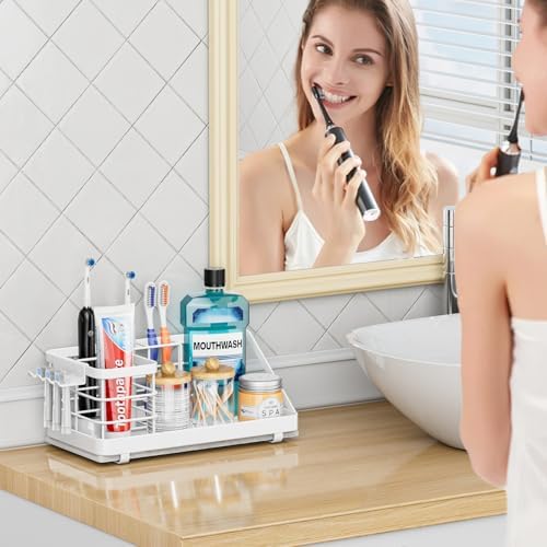 Toothbrush Holders Instant-Drying Organizer - Bathroom Countertop/Wall Mounted Electric Toothbrush Holder - Toothbrush Head Toothpaste Holder, Bathroom Counter Organizers and Storage, White - Image 5