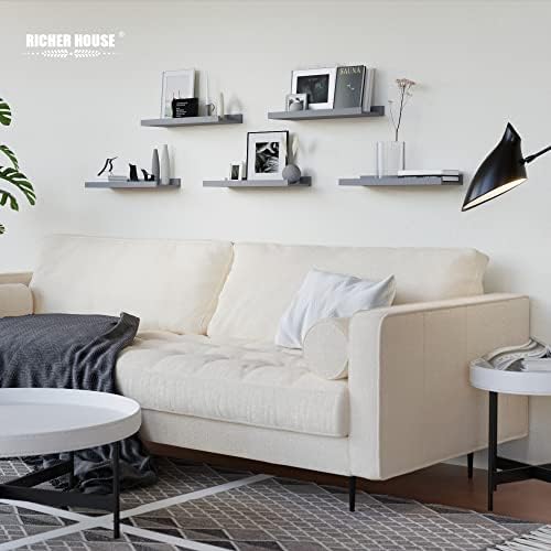RICHER HOUSE 5-Set Floating Shelves with Lip, Grey Wall Mounted Wood Shelf - Image 4