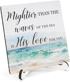 Prayer Closet Essentials Wooden Decor 5"X5", Mightier Than the Waves His Love Wooden Desk Table Sign for Prayer Corner Closet, Christian Desk Table Gifts for Woman Man (5x5 Inch) by HSIASHENG