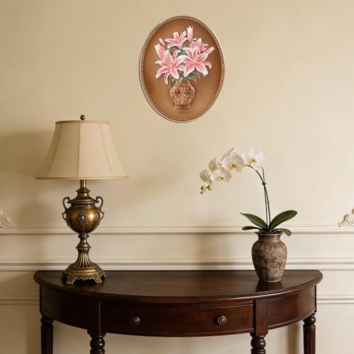 SIKOO Vintage Wall Sculptures Bronze Gold Lily Wall Art Hand Painted Ornate Wall Hanging Decoration Antique Pediment Wall Statue Ornament Decor Gallery for Kitchen Bedroom Living Room - Image 2