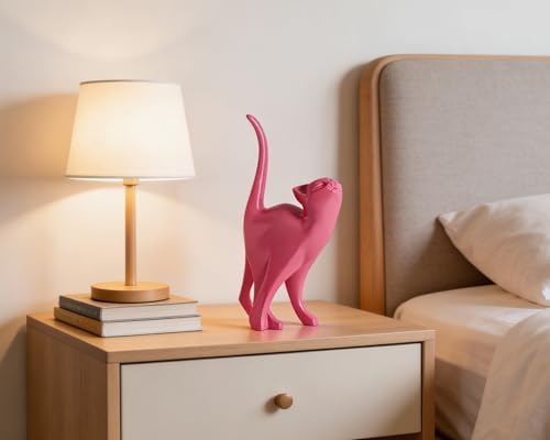 7 Inch Hot Pink Proud Cat Statue - Image 4