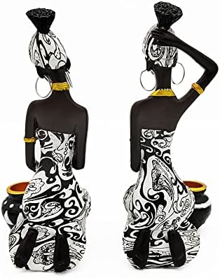 African Statues Art Sculptures Women Figure Girls Tribal Lady Figurine Black Women Home Decor Collectible Creative Vintage Gift Crafts (Black+White) - Image 6