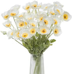 Artificial Poppies, White Silk Poppies Artificial Flowers - 24x Blooming California Poppy Flower Artificial Plus 8X Buds for Home Decoration, WHWH8 by Glamrce